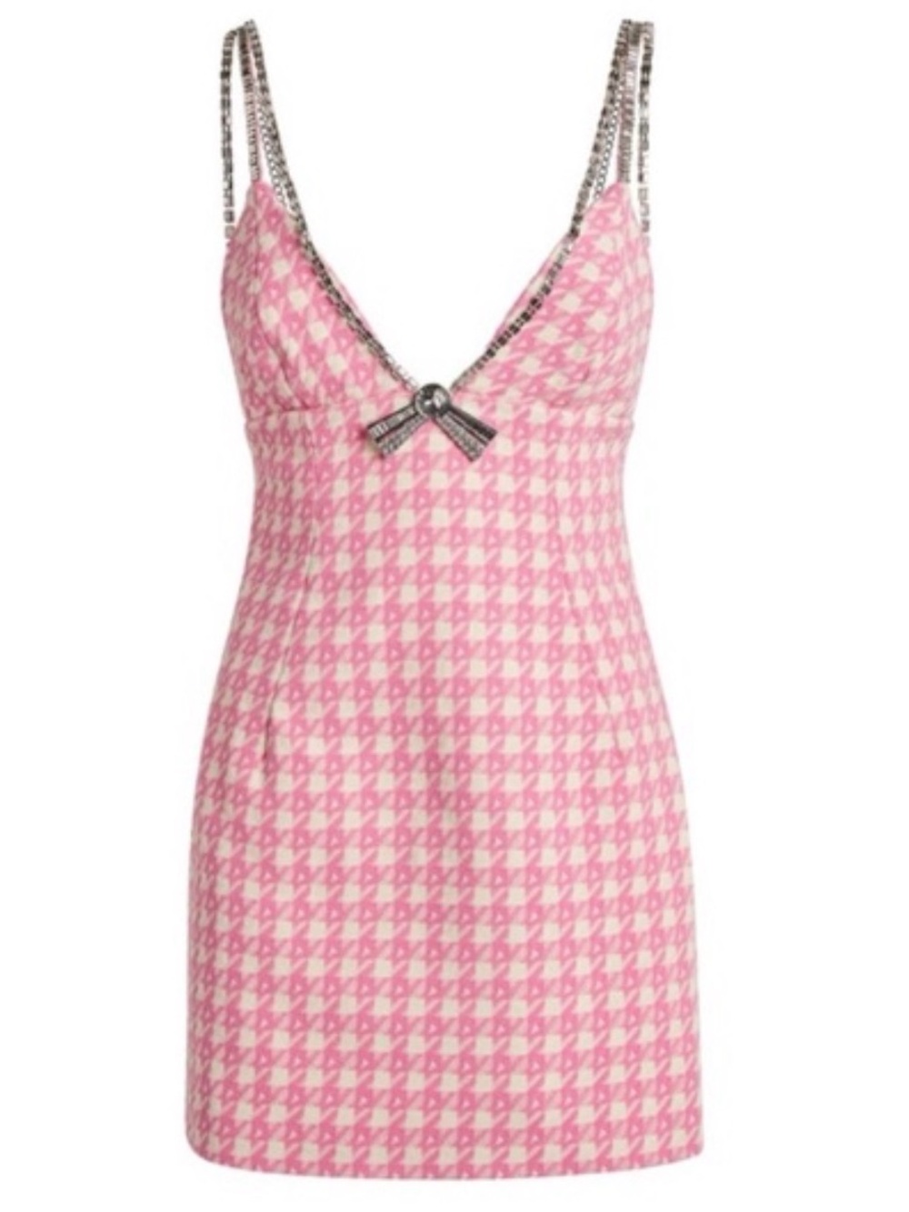 Area Pink Houndstooth Dress with Embellished Straps